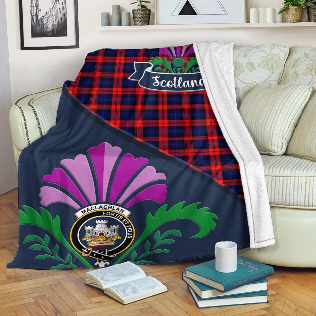 MacLachlan Tartan Crest Premium Blanket - Thistle Style