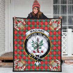 MacLaine of Loch Buie Tartan Crest Premium Quilt - Gold Thistle Style