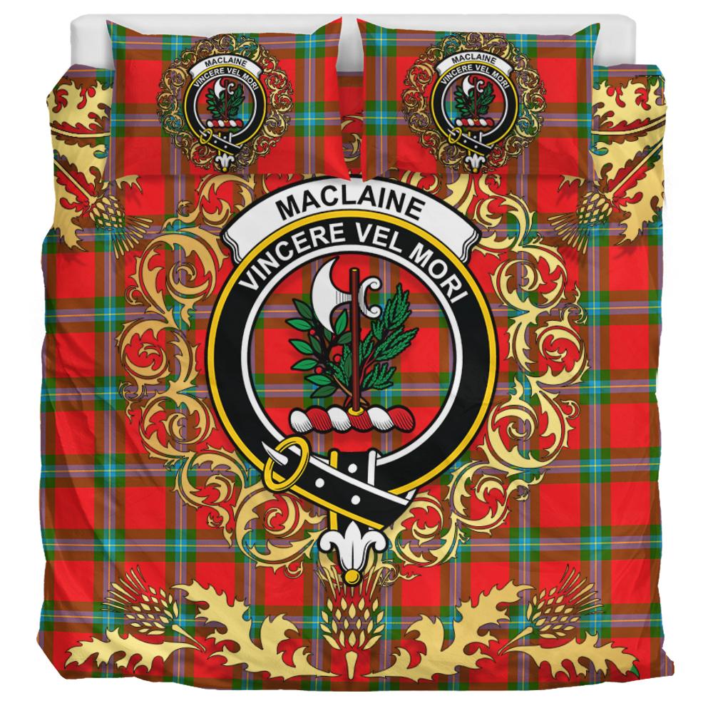 MacLaine of Loch Buie Tartan Crest Bedding Set - Golden Thistle Style