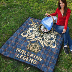 MacLaine of Loch Buie Hunting Ancient Tartan Crest Legend Gold Royal Premium Quilt