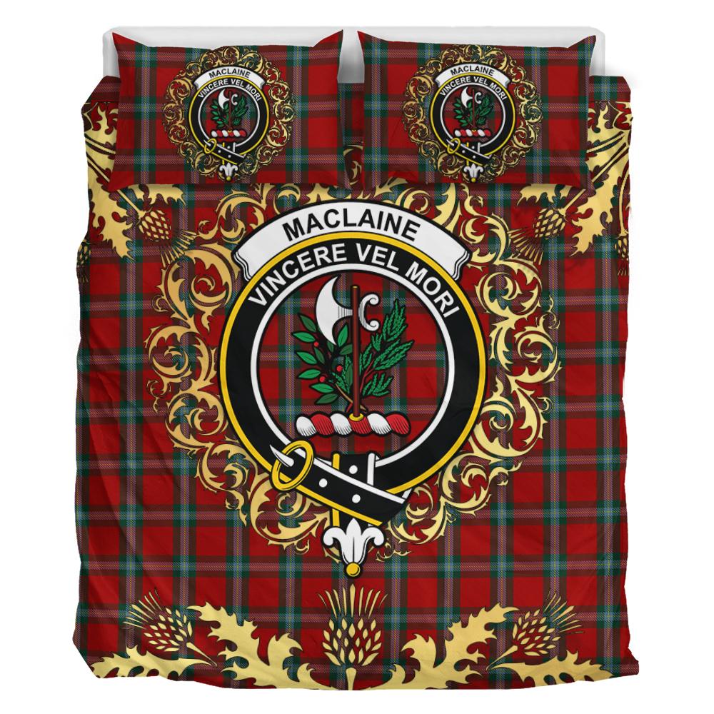 MacLaine of Lochbuie Coburn Tartan Crest Bedding Set - Golden Thistle Style