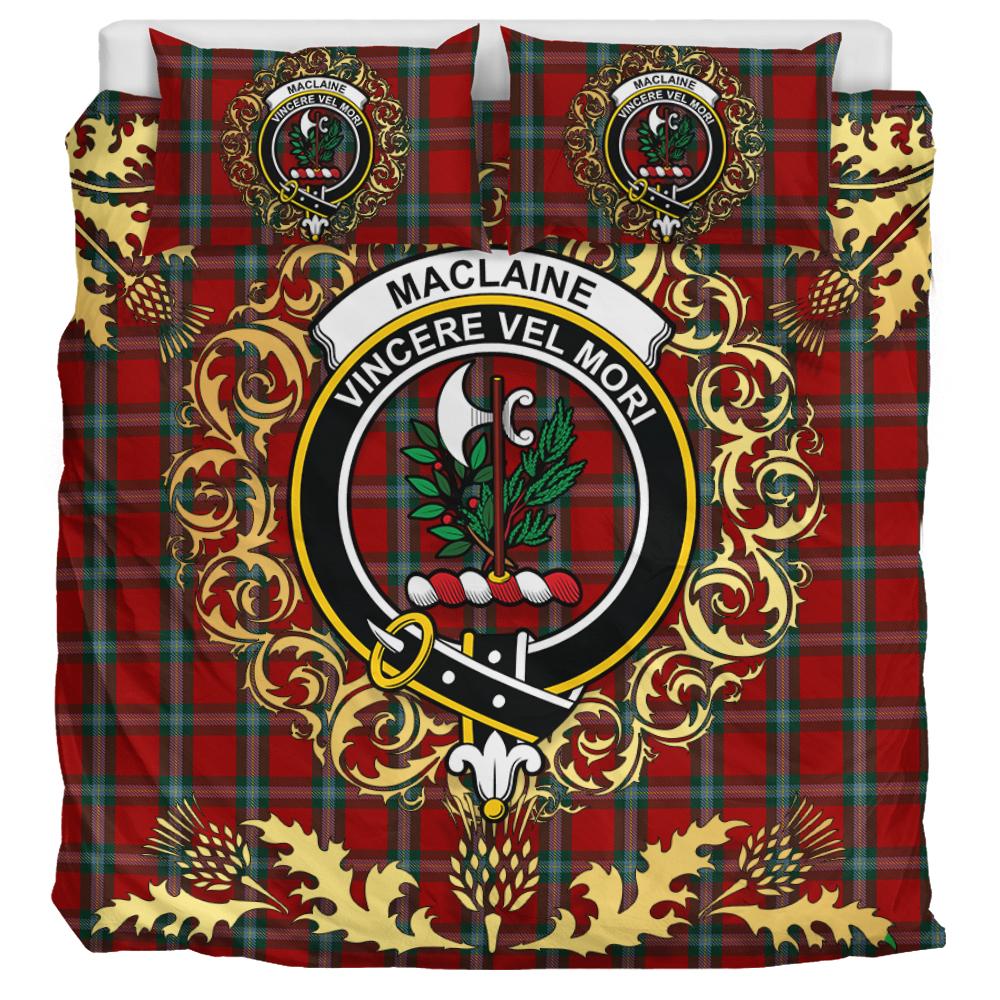 MacLaine of Lochbuie Coburn Tartan Crest Bedding Set - Golden Thistle Style
