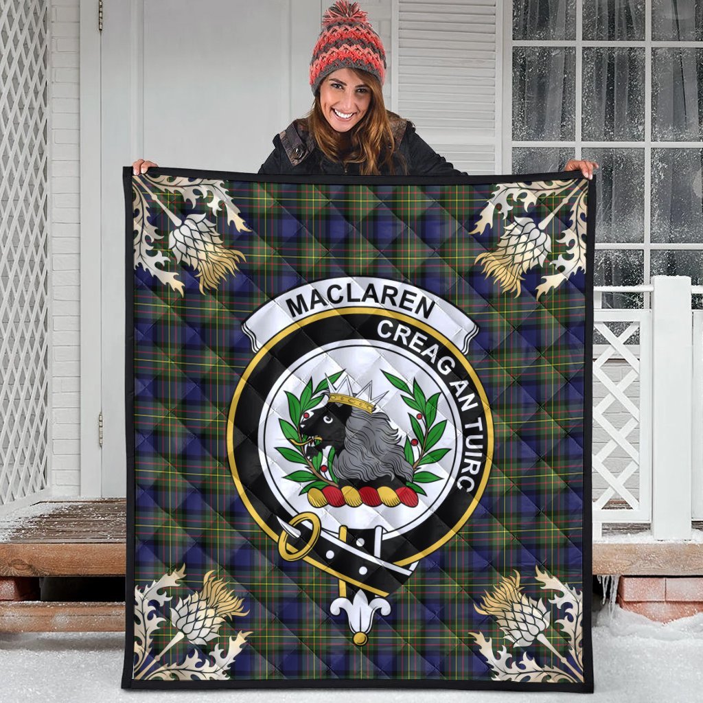 MacLaren Modern Tartan Crest Premium Quilt - Gold Thistle Style