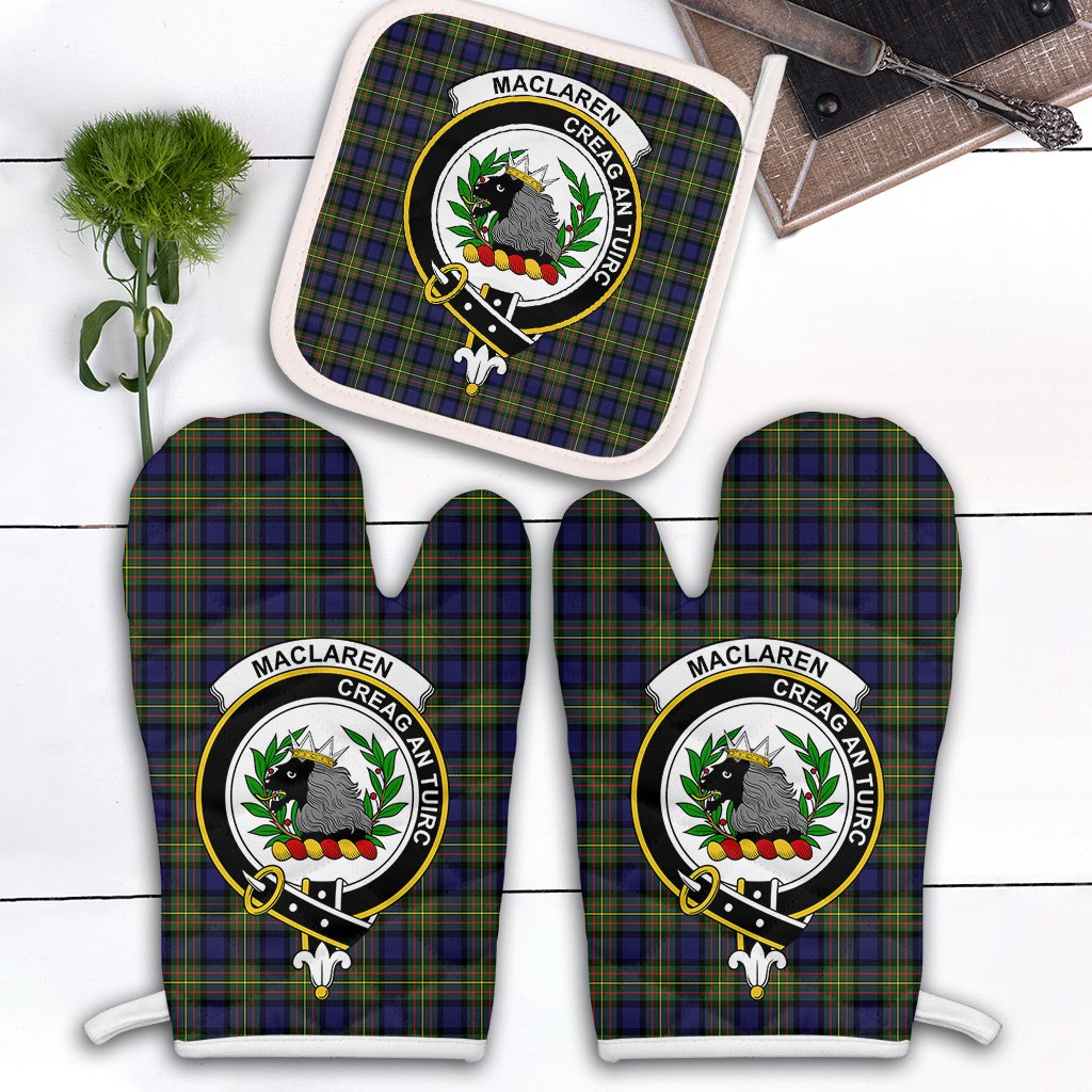 MacLaren Modern Tartan Crest Oven Mitt And Pot Holder (2 Oven Mitts + 1 Pot Holder)