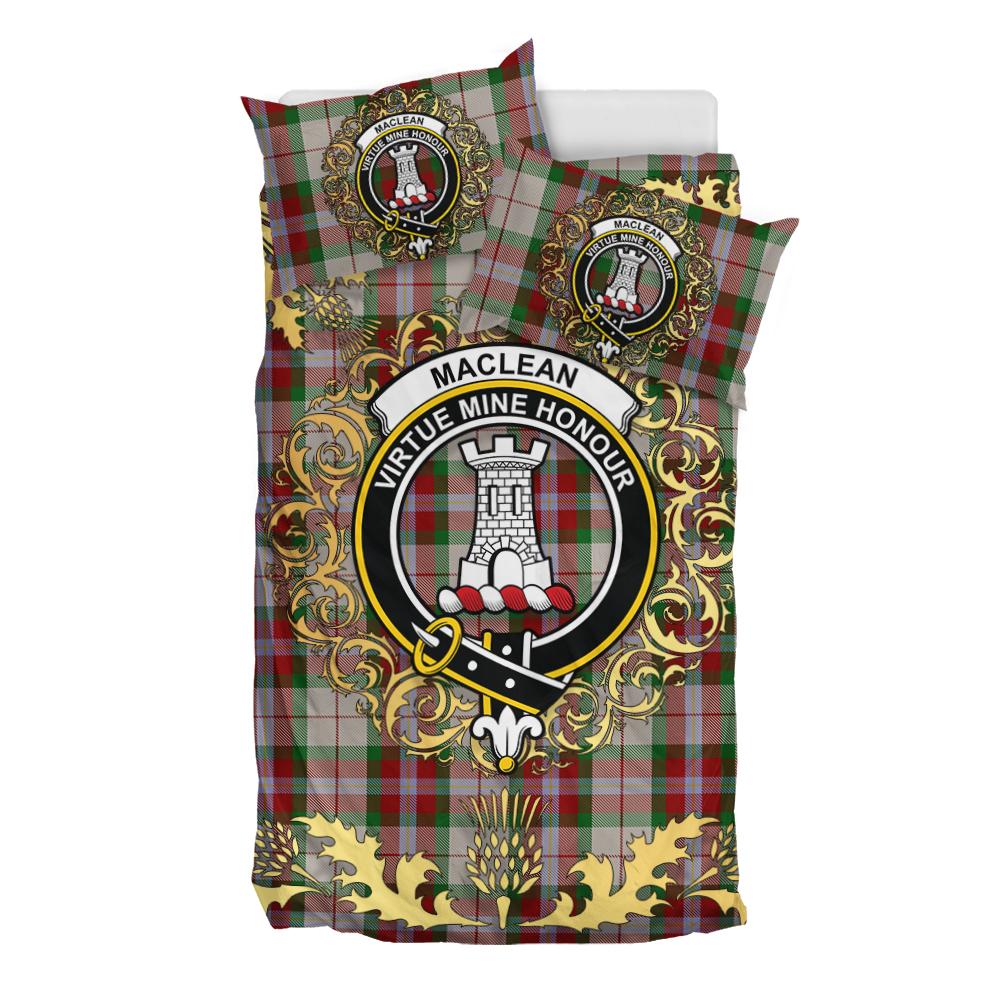 MacLean Dress Tartan Crest Bedding Set - Golden Thistle Style