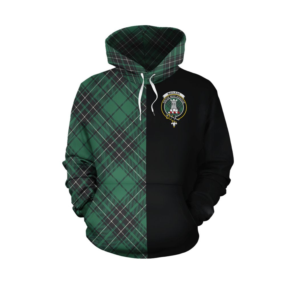 MacLean Hunting Ancient Tartan Hoodie Half of Me - Cross Style