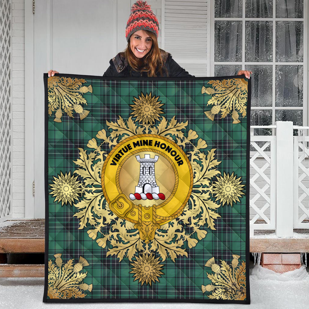 MacLean Hunting Ancient Tartan Crest Premium Quilt - Gold Thistle Style