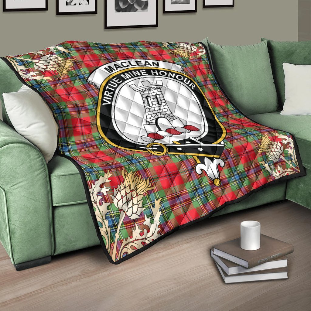 MacLean of Duart Modern Tartan Crest Premium Quilt - Gold Thistle Style