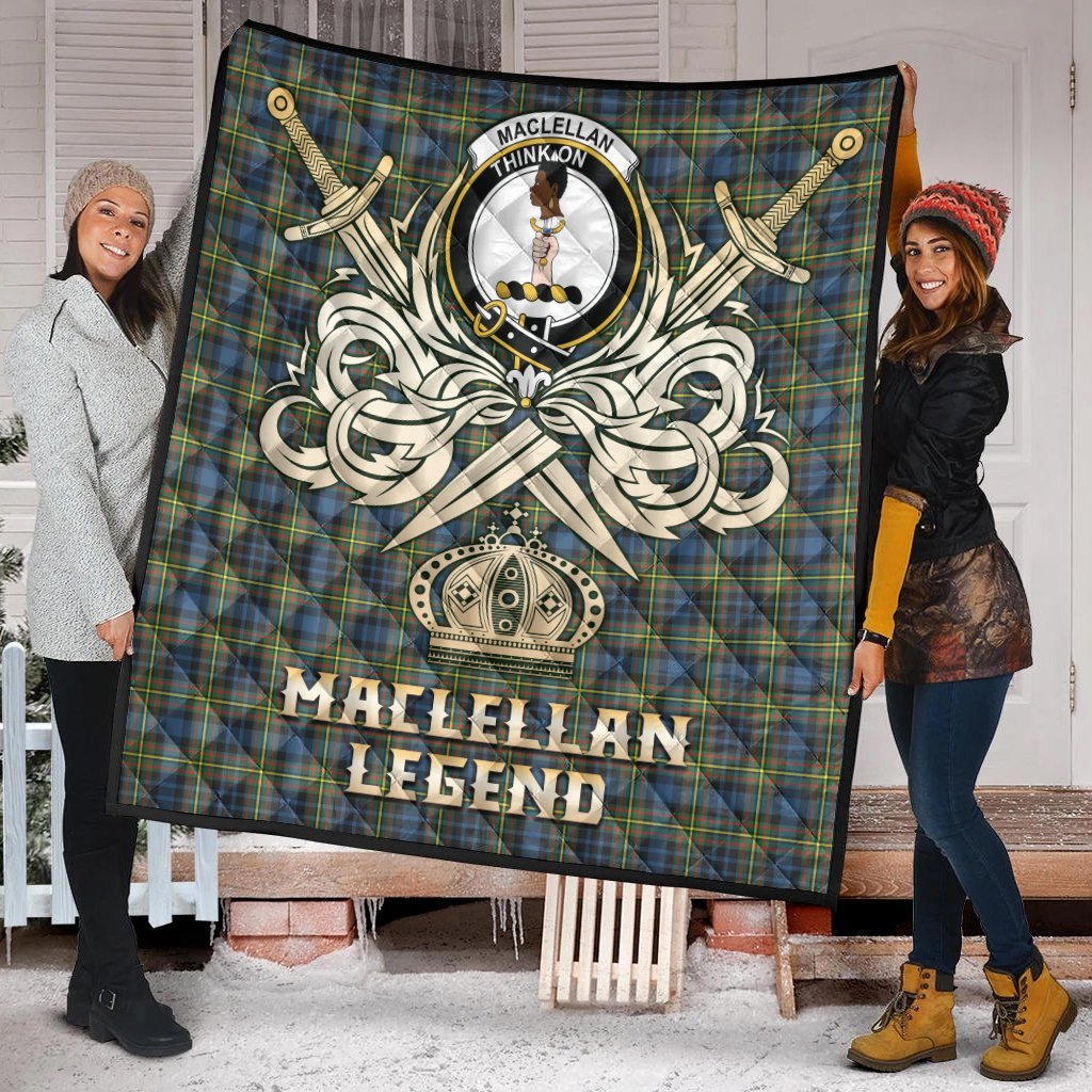 MacLellan Ancient Tartan Crest Legend Gold Royal Premium Quilt