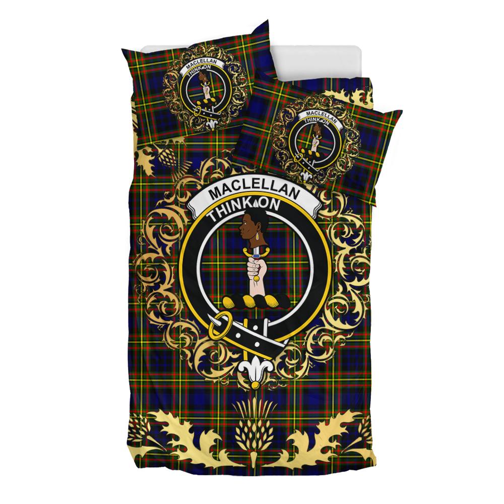 MacLellan Modern Tartan Crest Bedding Set - Golden Thistle Style
