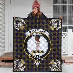 MacLellan Modern Tartan Crest Premium Quilt - Gold Thistle Style