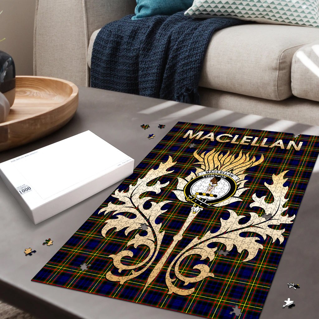 MacLellan Modern Tartan Crest Thistle Jigsaw Puzzles