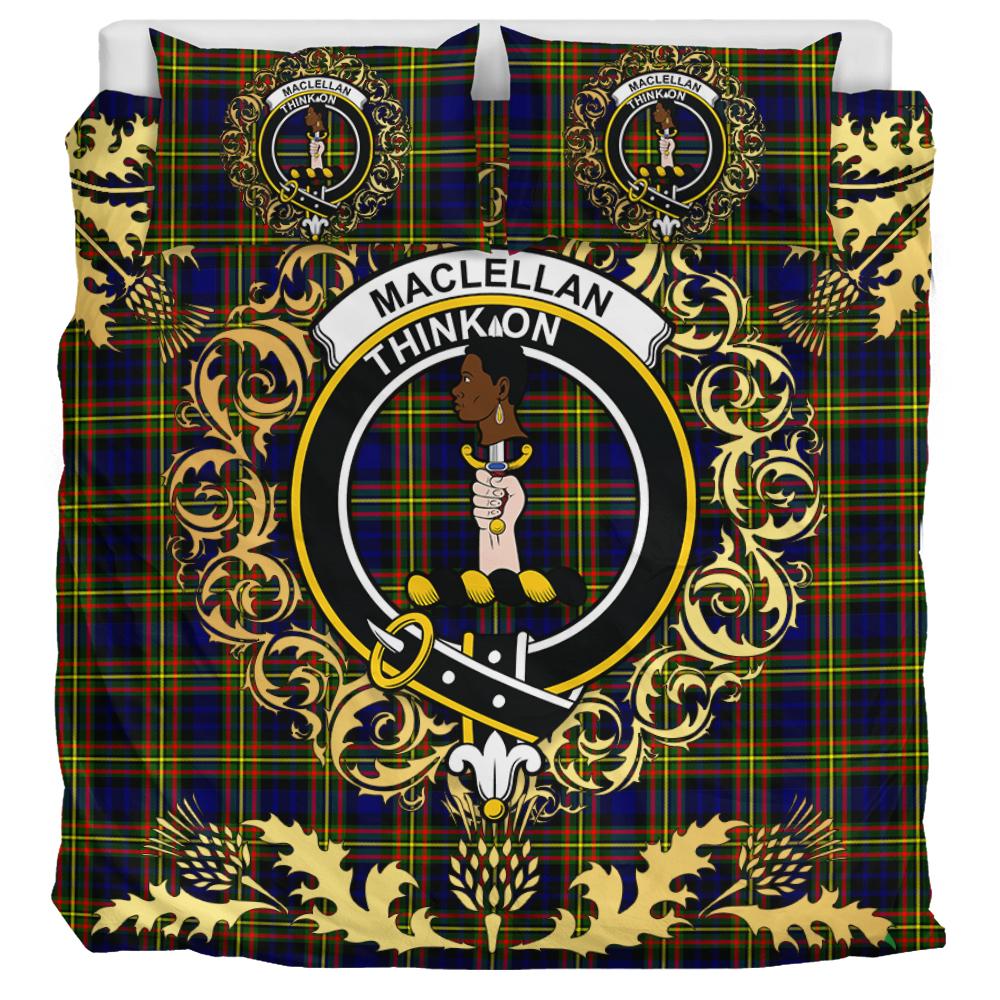 MacLellan Modern Tartan Crest Bedding Set - Golden Thistle Style