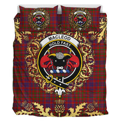 MacLeod Red Tartan Crest Bedding Set - Golden Thistle Style