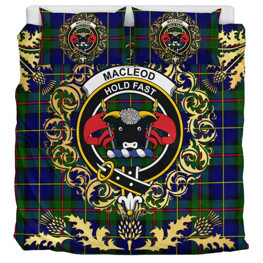 MacLeod of Harris Modern Tartan Crest Bedding Set - Golden Thistle Style