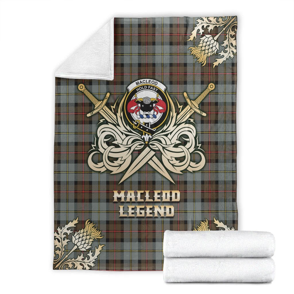 MacLeod of Harris Weathered Tartan Gold Courage Symbol Blanket