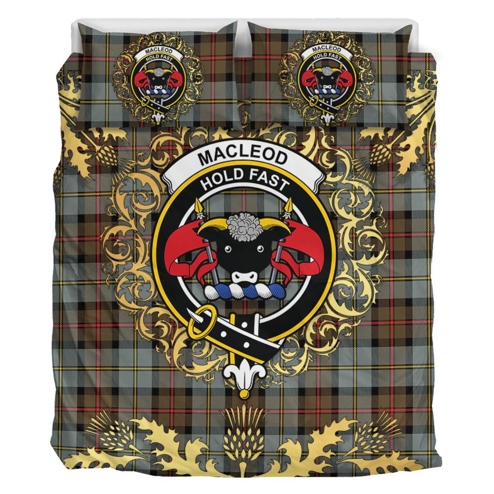 MacLeod of Harris Weathered Tartan Crest Bedding Set - Golden Thistle Style