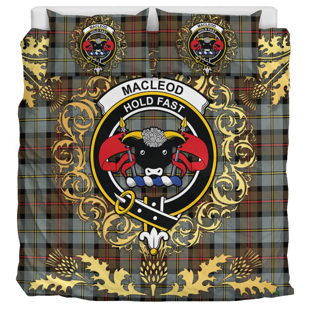MacLeod of Harris Weathered Tartan Crest Bedding Set - Golden Thistle Style