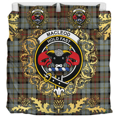MacLeod of Harris Weathered Tartan Crest Bedding Set - Golden Thistle Style