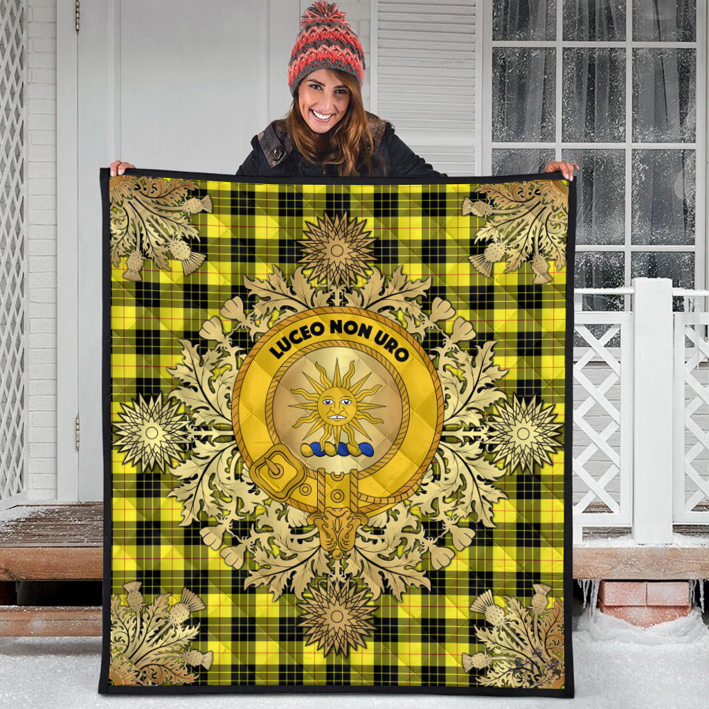 MacLeod of Lewis Modern Tartan Crest Premium Quilt - Gold Thistle Style