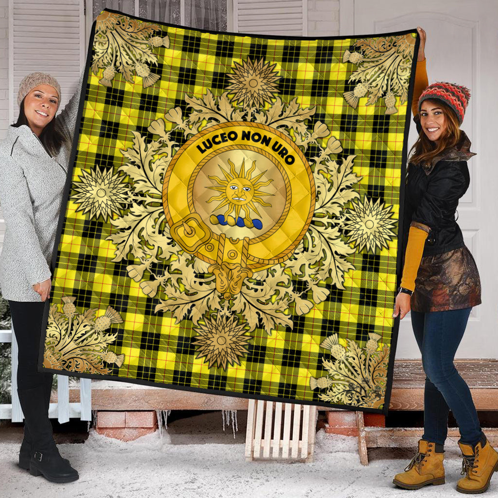 MacLeod of Lewis Modern Tartan Crest Premium Quilt - Gold Thistle Style