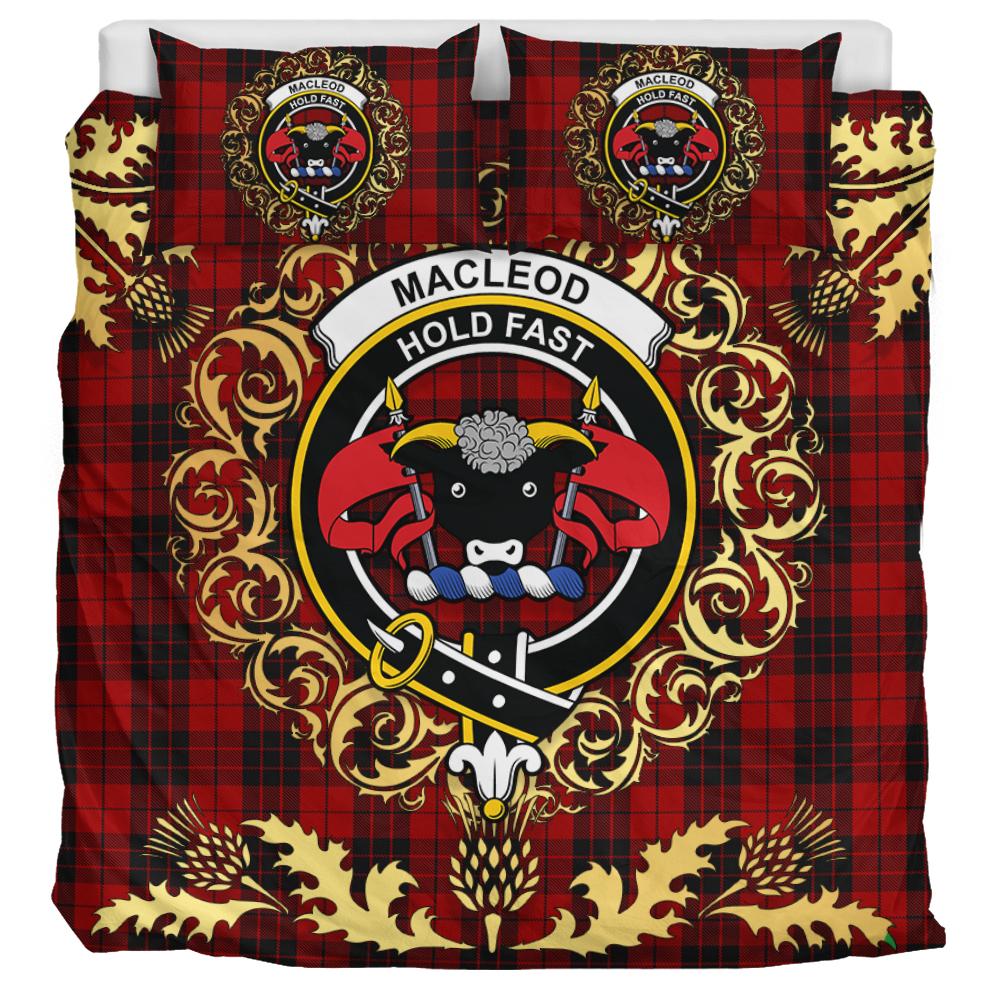 MacLeod of Raasay Highland Tartan Crest Bedding Set - Golden Thistle Style