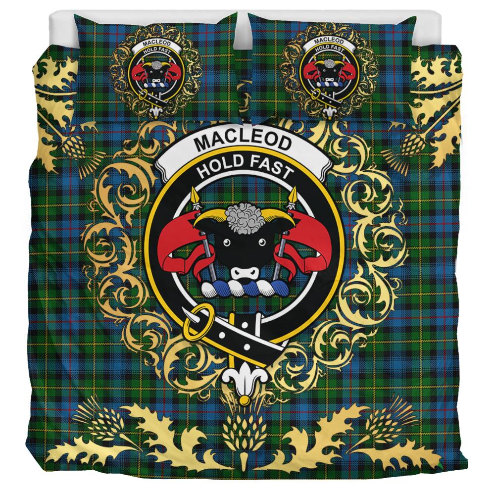 MacLeod of Skye or Johnston Tartan Crest Bedding Set - Golden Thistle Style