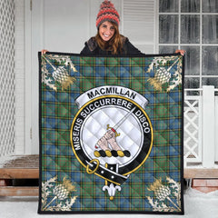 MacMillan Hunting Ancient Tartan Crest Premium Quilt - Gold Thistle Style