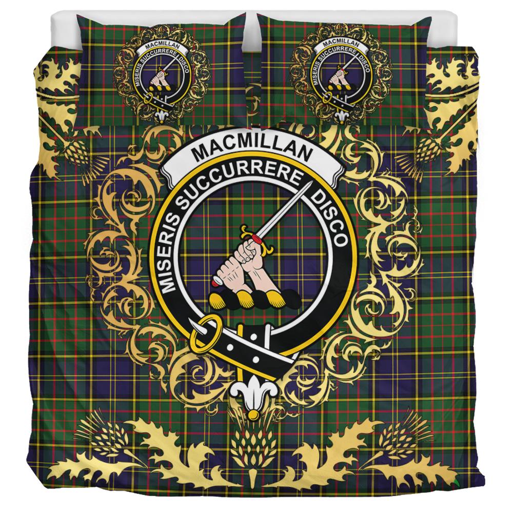 MacMillan Hunting Modern Tartan Crest Bedding Set - Golden Thistle Style