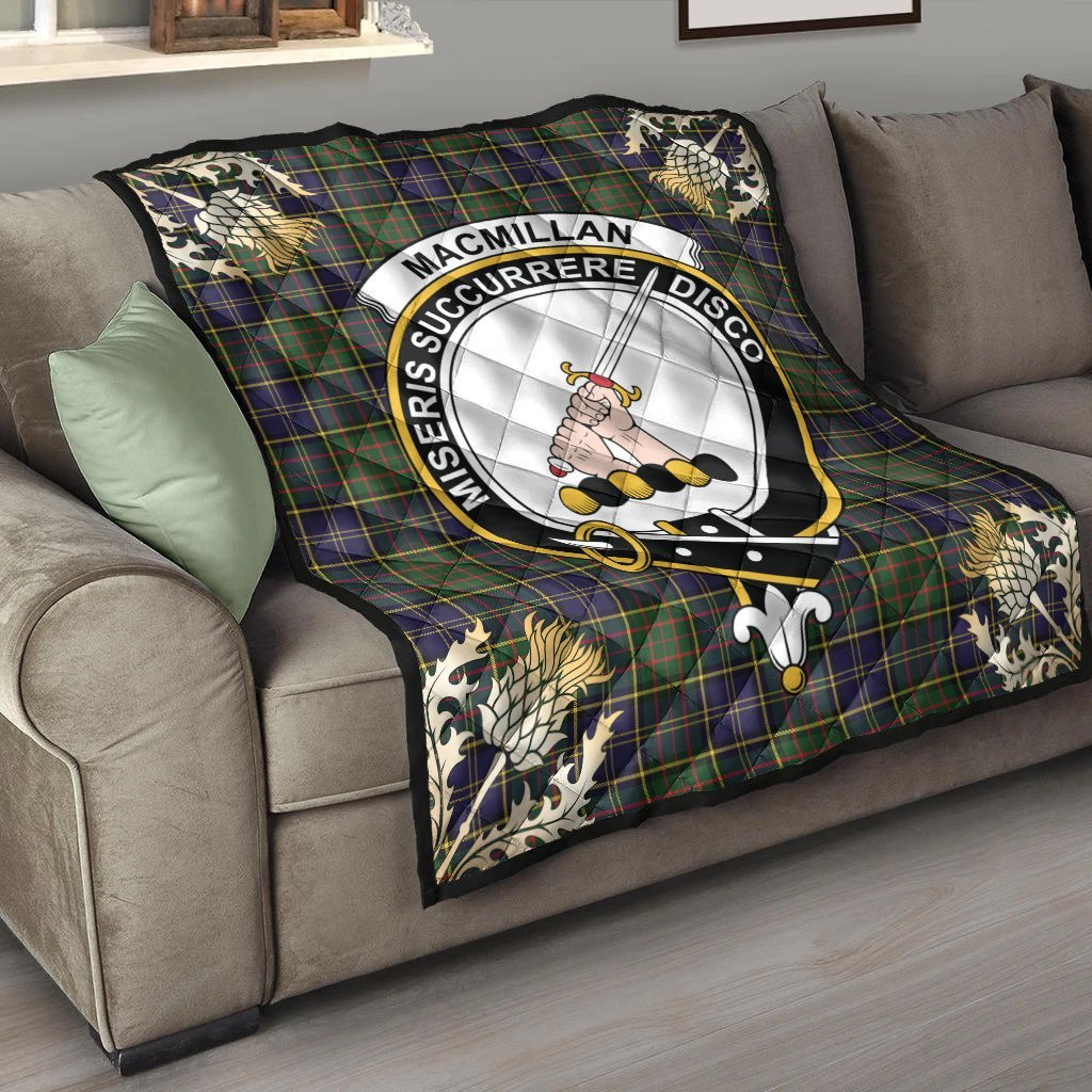 MacMillan Hunting Modern Tartan Crest Premium Quilt - Gold Thistle Style