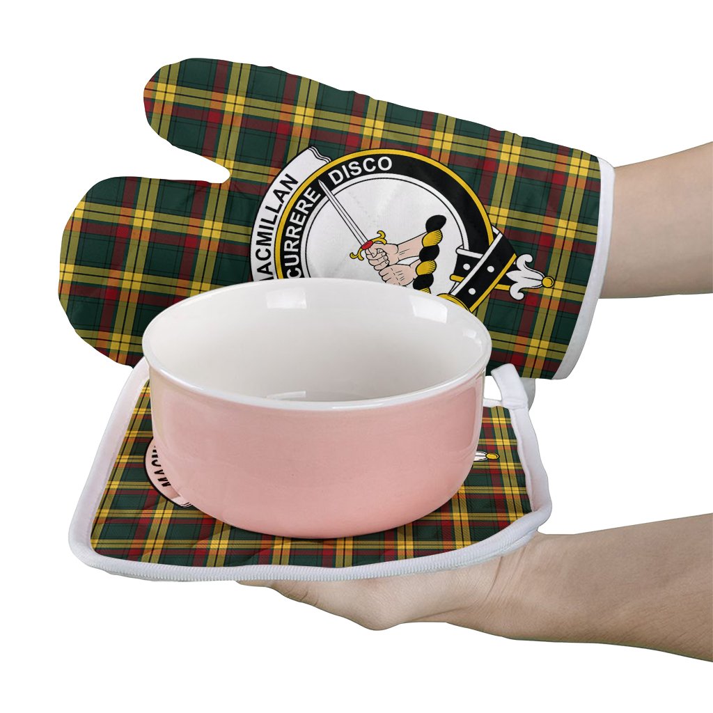 MacMillan Old Modern Tartan Crest Oven Mitt And Pot Holder (2 Oven Mitts + 1 Pot Holder)