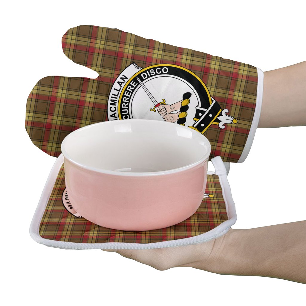 MacMillan Old Weathered Tartan Crest Oven Mitt And Pot Holder (2 Oven Mitts + 1 Pot Holder)