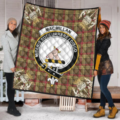 MacMillan Old Weathered Tartan Crest Premium Quilt - Gold Thistle Style