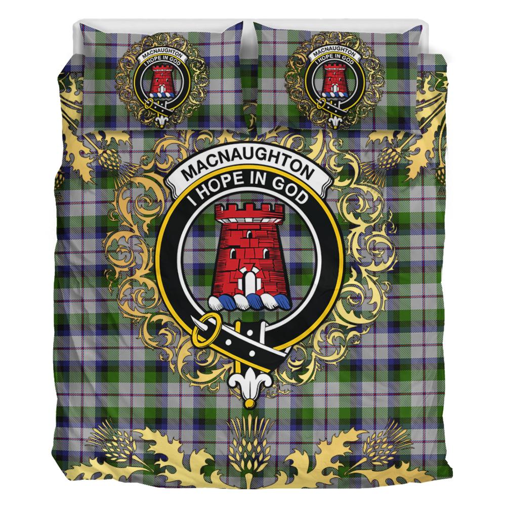 MacNaughton Dress  Tartan Crest Bedding Set - Golden Thistle Style