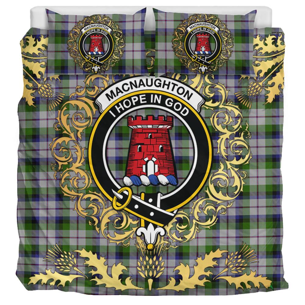 MacNaughton Dress  Tartan Crest Bedding Set - Golden Thistle Style