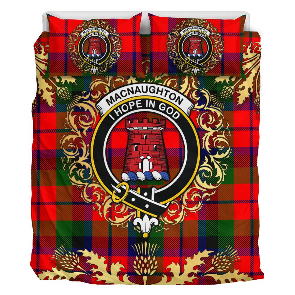 MacNaughton (MacNaughten) Tartan Crest Bedding Set - Golden Thistle Style