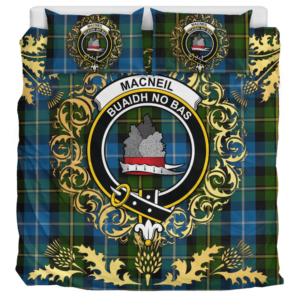 MacNeil of Barra Tartan Crest Bedding Set - Golden Thistle Style
