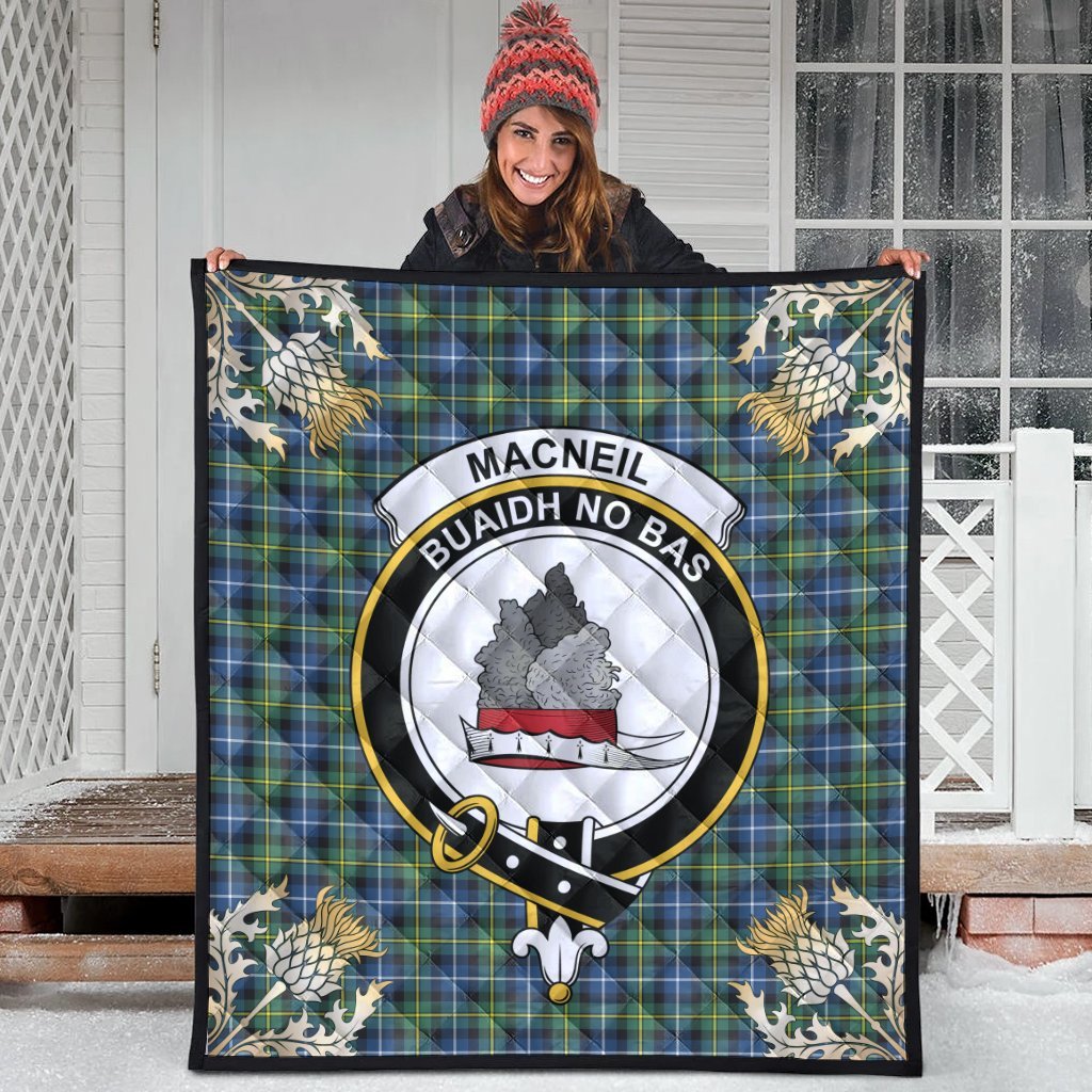 MacNeil of Barra Ancient Tartan Crest Premium Quilt - Gold Thistle Style