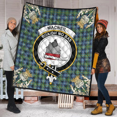 MacNeil of Barra Ancient Tartan Crest Premium Quilt - Gold Thistle Style