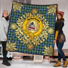 MacNeil Of Barra Ancient Tartan Crest Premium Quilt - Gold Thistle Style