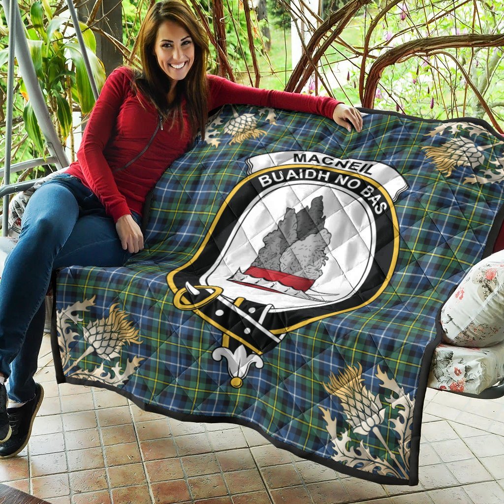 MacNeil of Barra Ancient Tartan Crest Premium Quilt - Gold Thistle Style