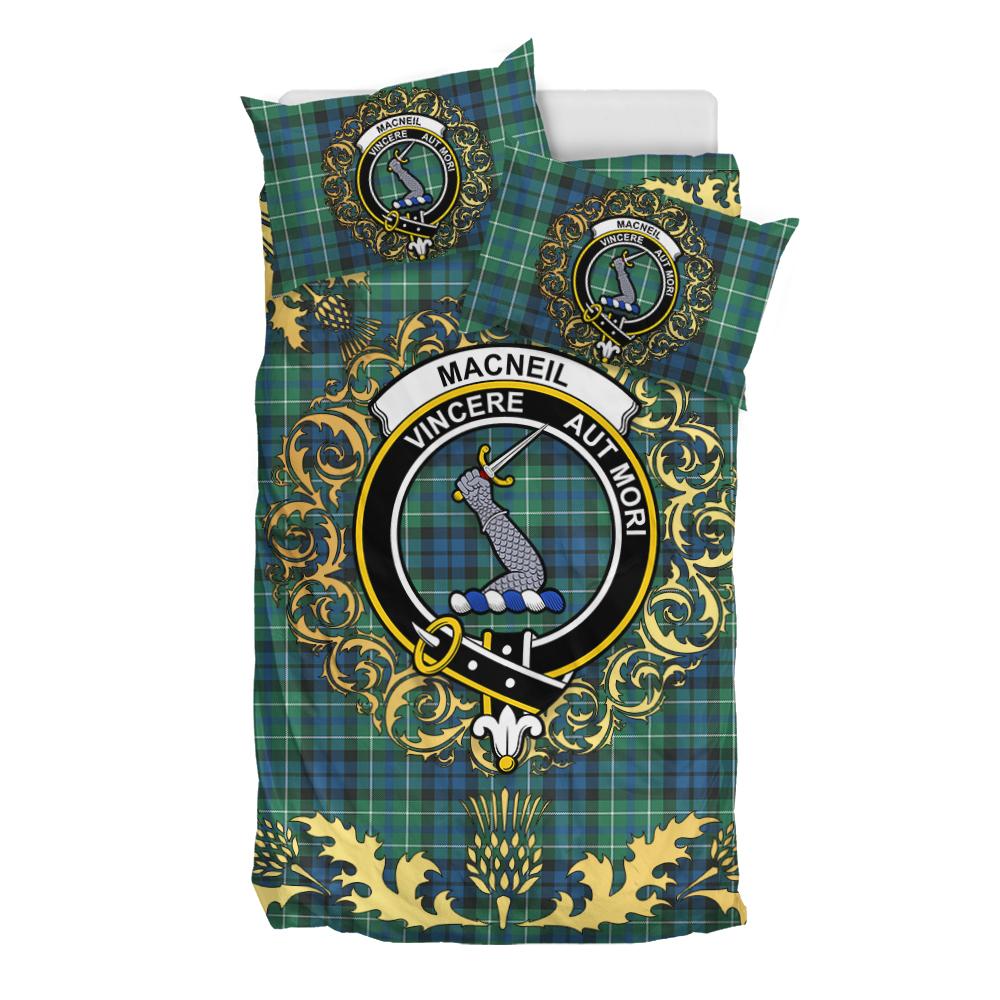 MacNeil of Colonsay Ancient Tartan Crest Bedding Set - Golden Thistle Style