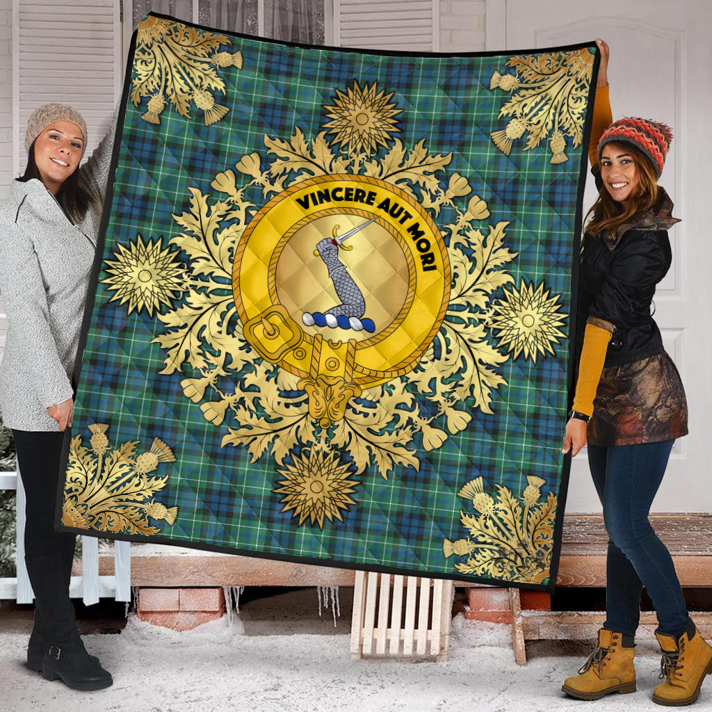 MacNeil Of Colonsay Ancient Tartan Crest Premium Quilt - Gold Thistle Style