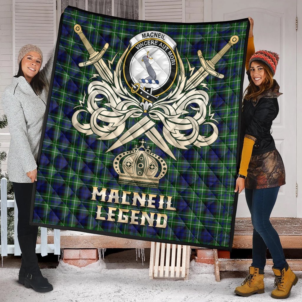 MacNeil of Colonsay Modern Tartan Crest Legend Gold Royal Premium Quilt