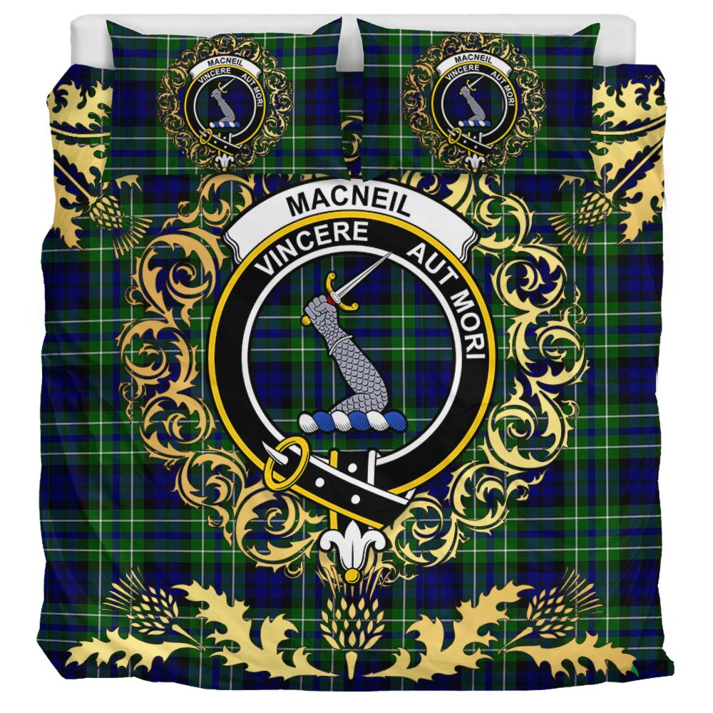 MacNeil of Colonsay Modern Tartan Crest Bedding Set - Golden Thistle Style