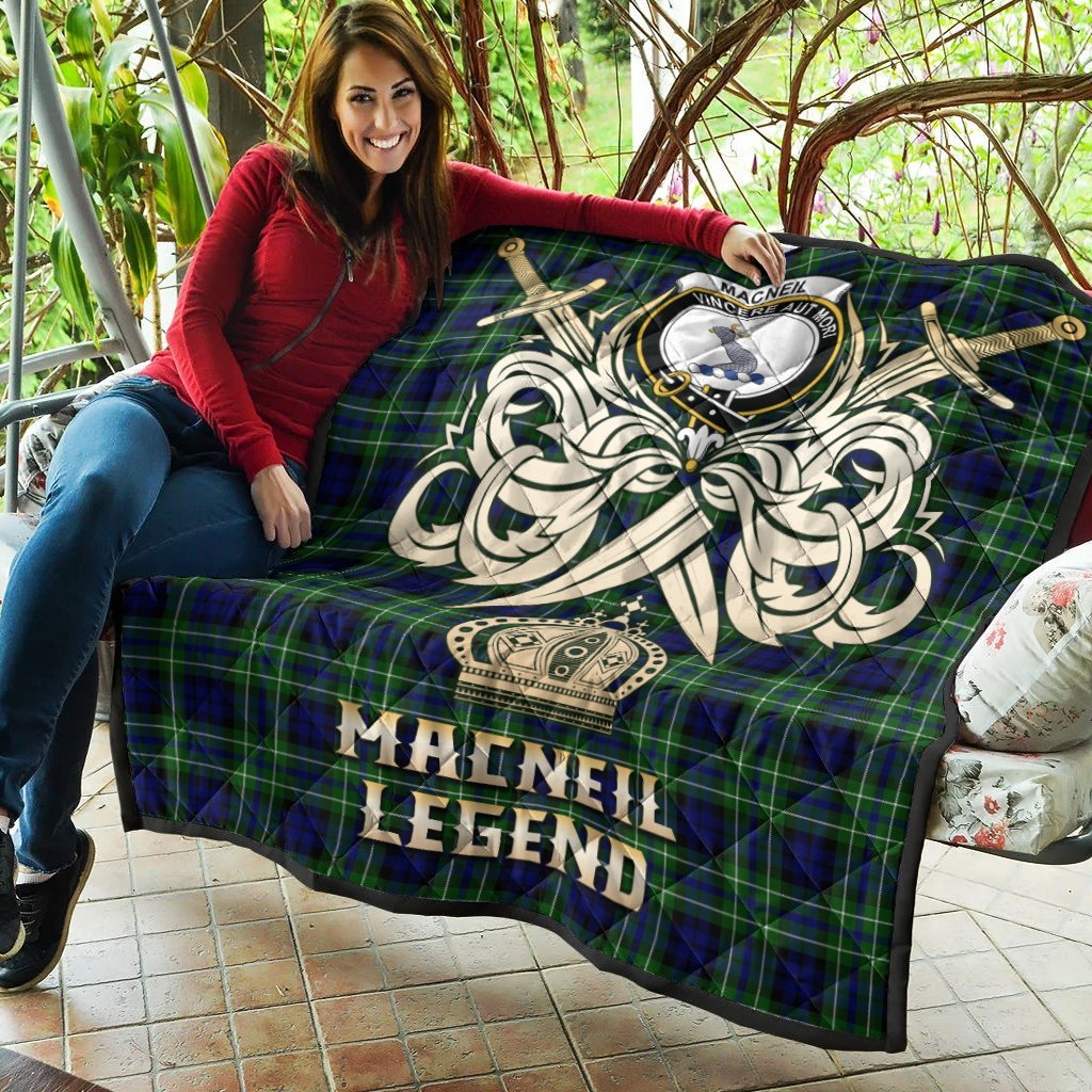 MacNeil of Colonsay Modern Tartan Crest Legend Gold Royal Premium Quilt