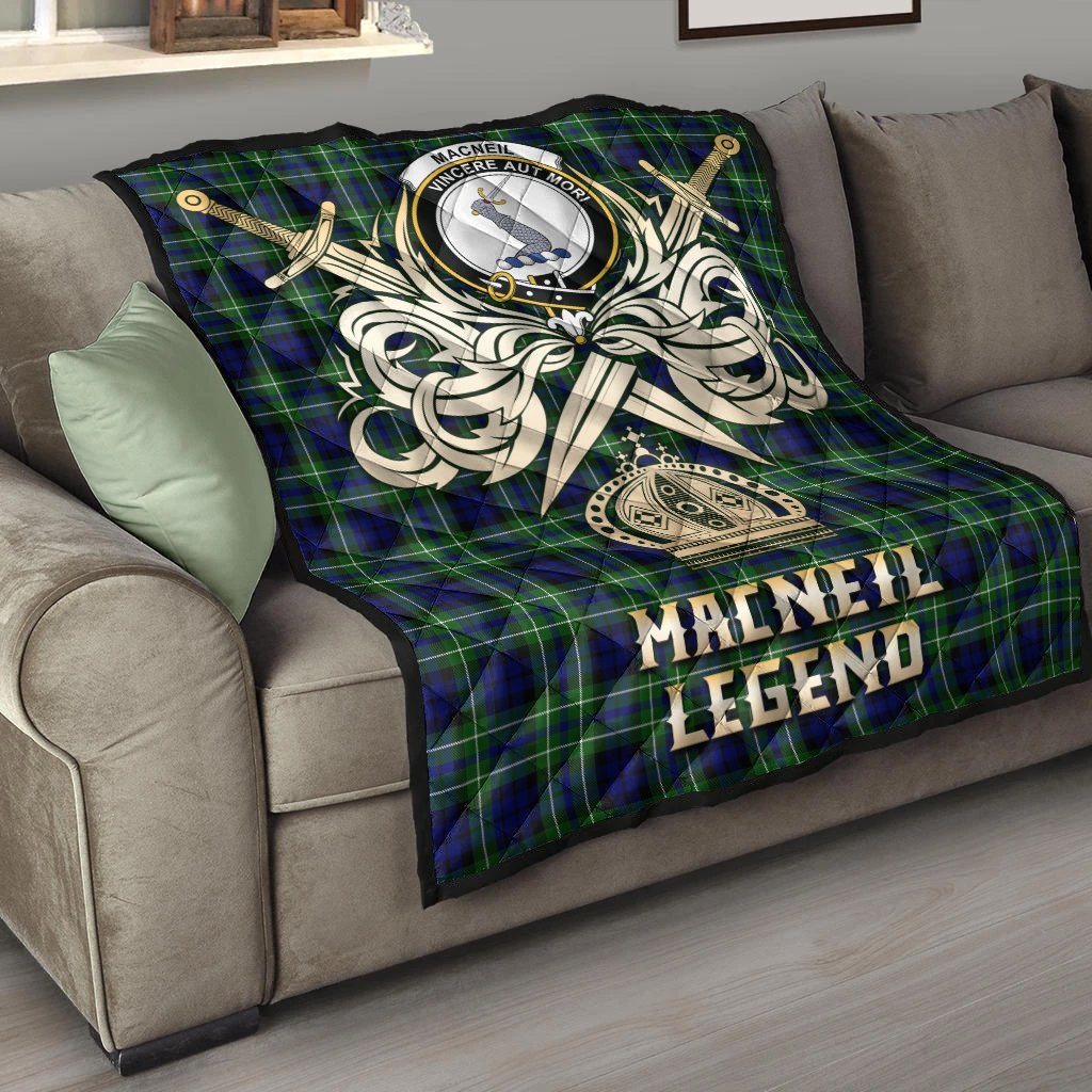 MacNeil of Colonsay Modern Tartan Crest Legend Gold Royal Premium Quilt