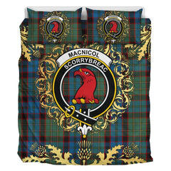 MacNicol Hunting Tartan Crest Bedding Set - Golden Thistle Style