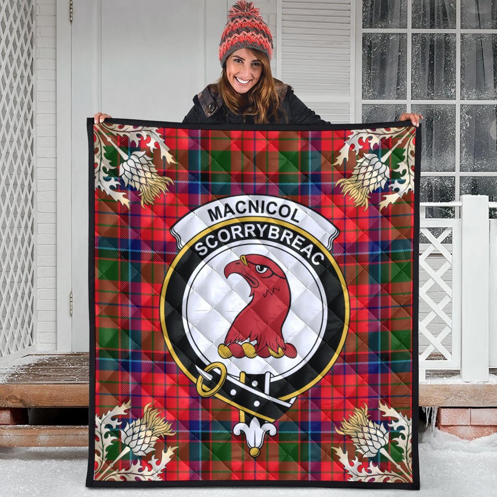 MacNicol of Scorrybreac Tartan Crest Premium Quilt - Gold Thistle Style