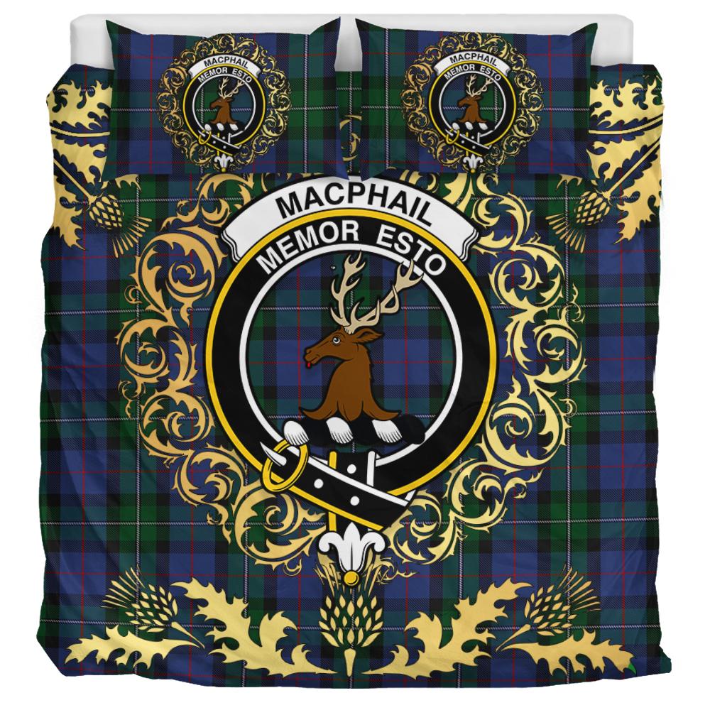 MacPhail Hunting Tartan Crest Bedding Set - Golden Thistle Style